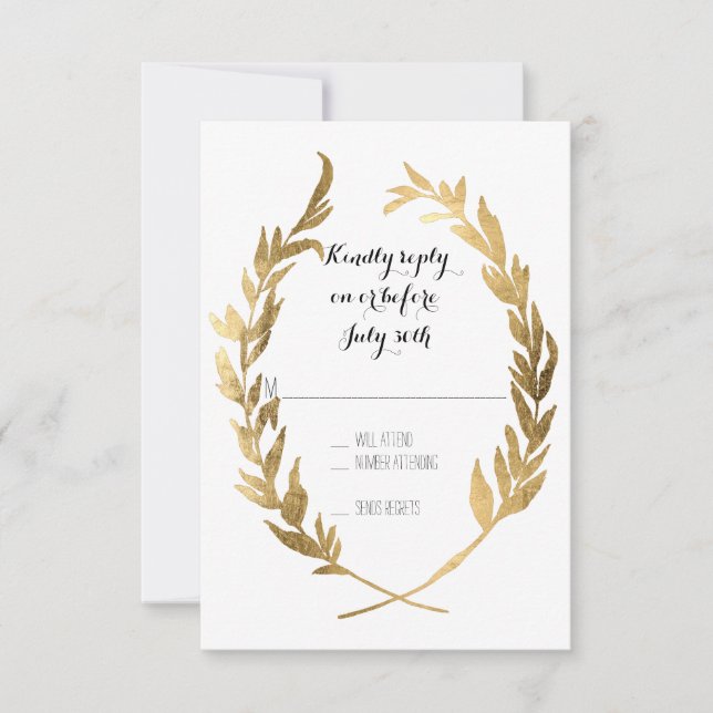 Faux Gold RSVP Laurel Wreath Olive Leaf Branch (Front)