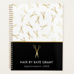 Faux Gold Scissor Hair Stylist Salon Appointment Planner<br><div class="desc">Chic hair stylist appointment book with a pattern of faux gold scissors and a design in white,  black,  and faux gold. Add your name and the year.</div>