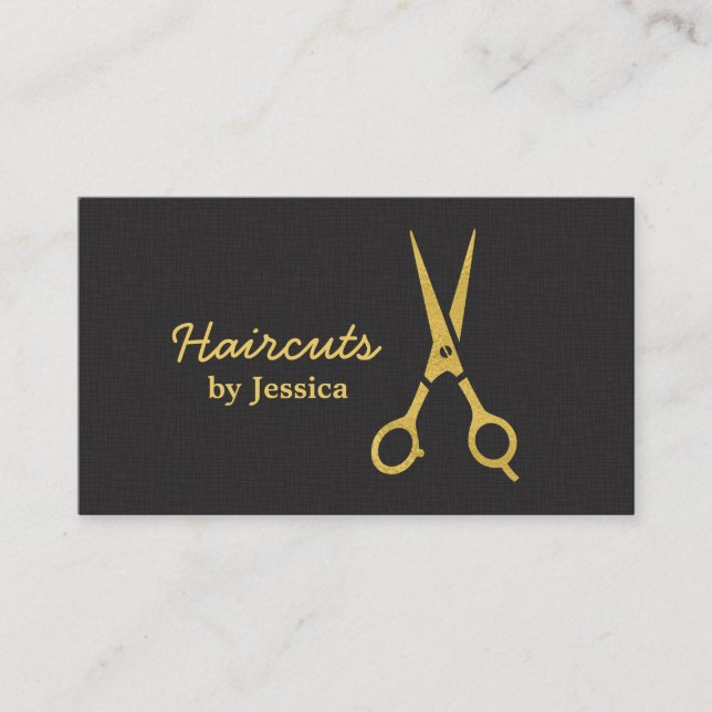 Faux Gold Scissors Haircut Hair Stylist Chevron Business Card (Front)