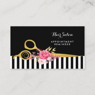 Faux Gold Scissors Pink Floral Salon Appointment Card