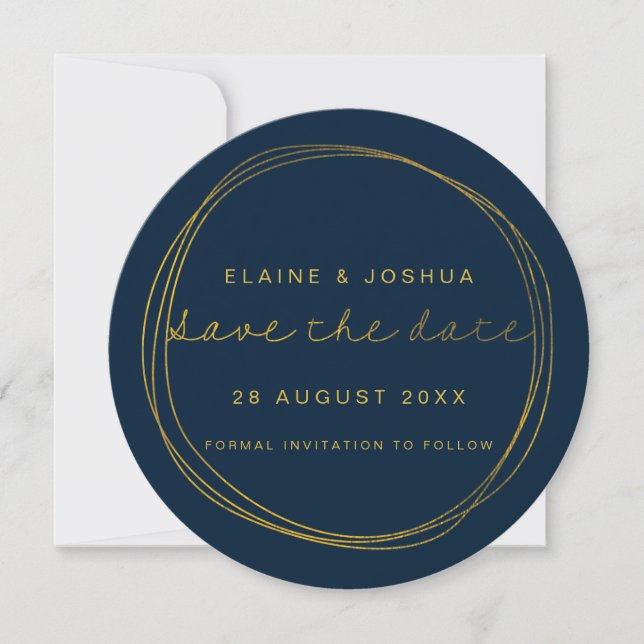 Faux Gold Scribble Circle Save the Date (Front)