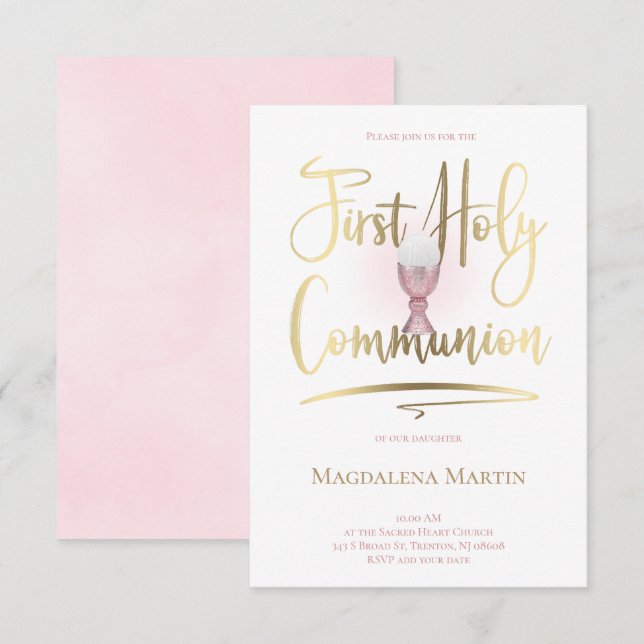 Faux gold script  First Holy Communion Invitation (Front/Back)
