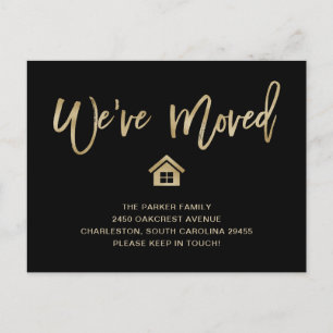 Faux Gold Script on Black   Moving Announcement Postcard