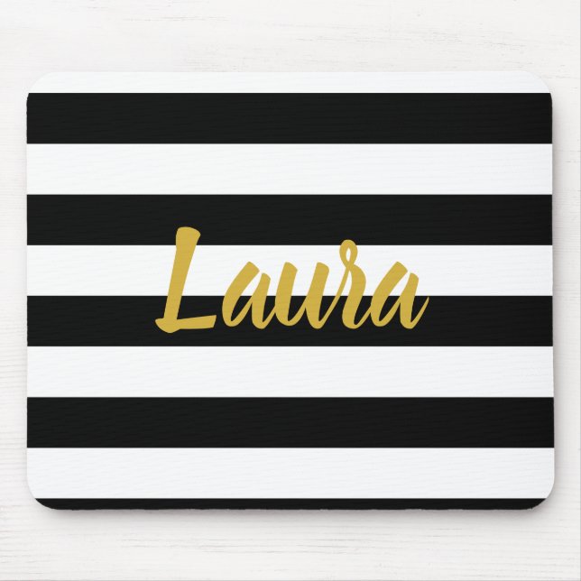 Faux Gold Script with Black and White Stripes Mouse Pad (Front)