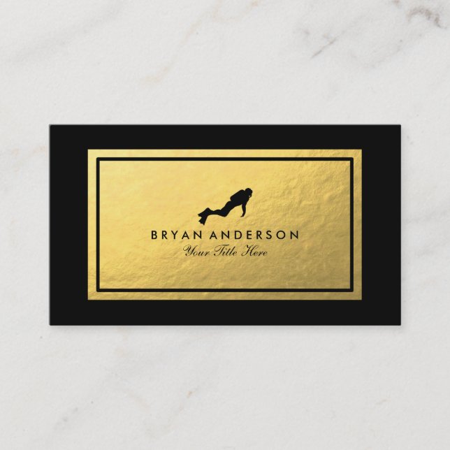 Faux Gold Scuba Diver Business Card (Front)