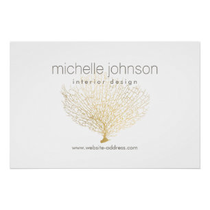 Faux Gold Sea Fan Coral Interior Designer White Poster