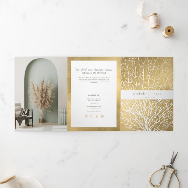 Faux Gold Sea Fan Coral Pattern Designer Brochure (Outside)
