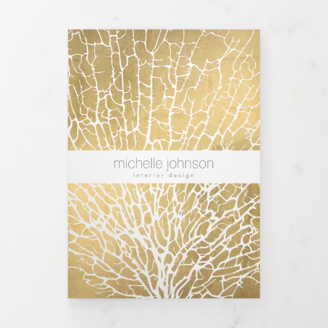 Faux Gold Sea Fan Coral Pattern Designer Brochure (Cover)