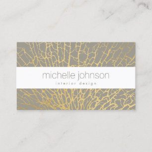 Faux Gold Sea Fan Pattern Interior Designer Grey Business Card