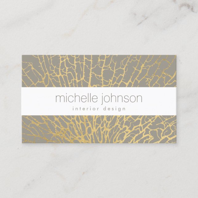 Faux Gold Sea Fan Pattern Interior Designer Grey Business Card (Front)