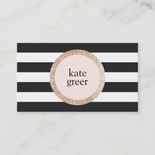 Faux Gold Sequin Black and White Striped Beauty Business Card