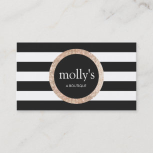 Faux Gold Sequin Black and White Striped Pattern Business Card