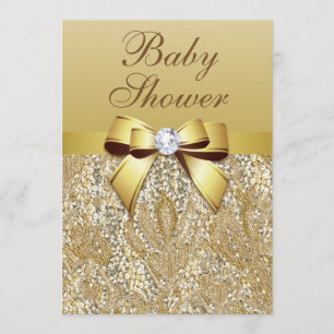 Faux Gold Sequins and Bow Baby Shower Invitation