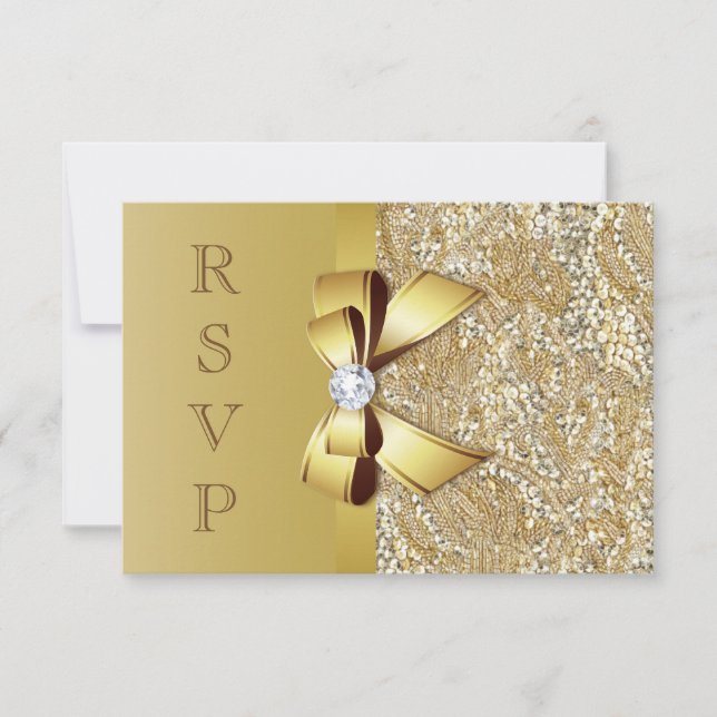 Faux Gold Sequins and Bow RSVP (Front)