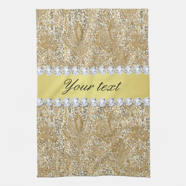 Faux Gold Sequins and Diamonds Tea Towel (Vertical)