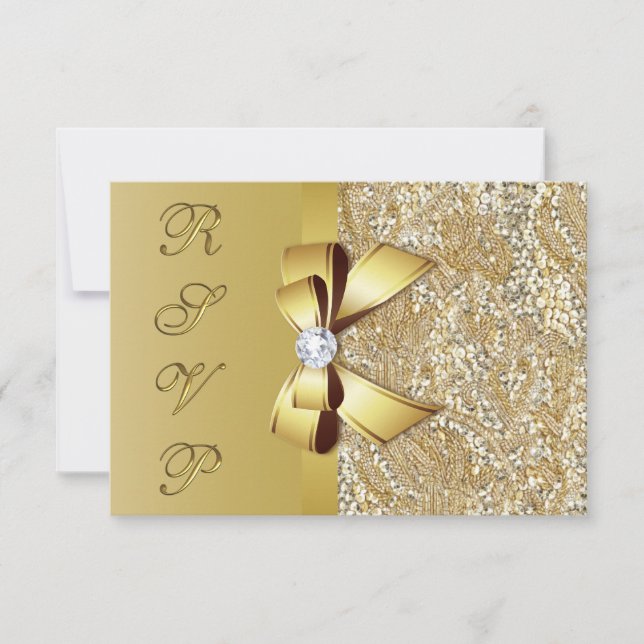 Faux Gold Sequins Bow RSVP (Front)