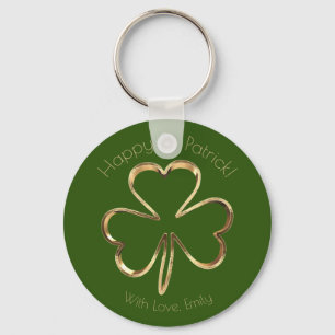 Faux Gold Shamrock Clover Custom Text St. Patrick Key Ring