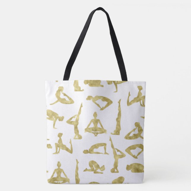 Faux Gold Silhouettes Yoga Poses Tote Bag (Front)