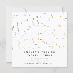Faux Gold Silver Modern Sprinkles Adult Birthday Invitation