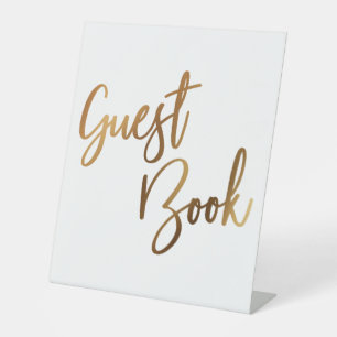 Faux Gold Simple Typography Guest Book Pedestal Sign
