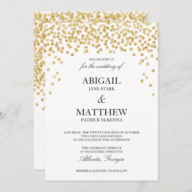 Faux Gold Sparkle Confetti Wedding Invitation (Front/Back)