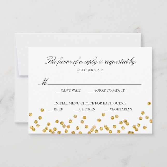Faux Gold Sparkle Response Card with Menu Choices (Front)