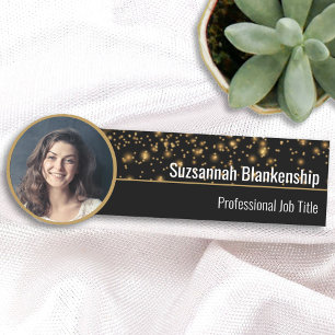  Faux Gold Sparkles On Black Professional  Name Tag