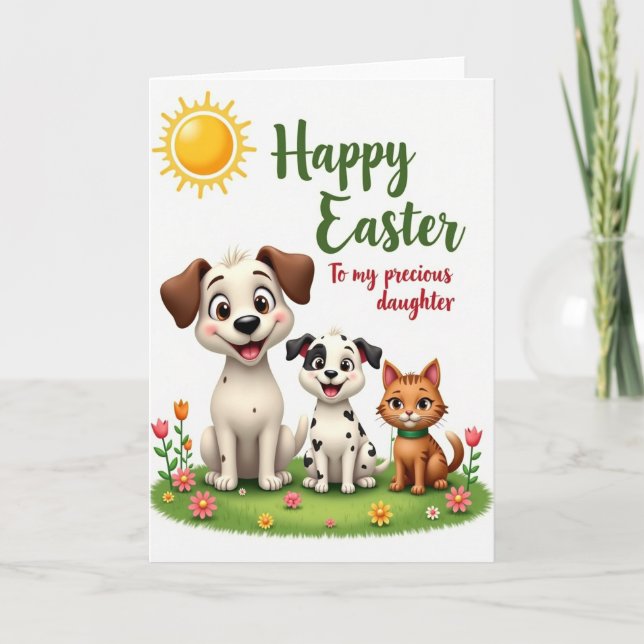 Faux Gold Spring Animals Card (Front)
