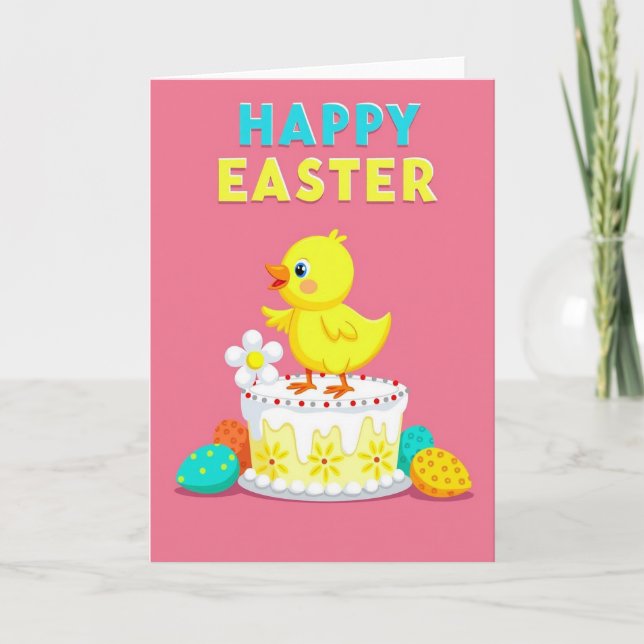 Faux Gold Spring Chick Cake Card (Front)