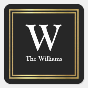 Faux gold square with family initial & name sticker