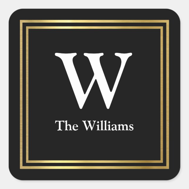 Faux gold square with family initial & name sticker (Front)