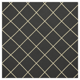 Faux Gold Squares Black Chequered Modern Geometric Fabric