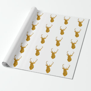 faux gold stag deer christmas wrapping paper