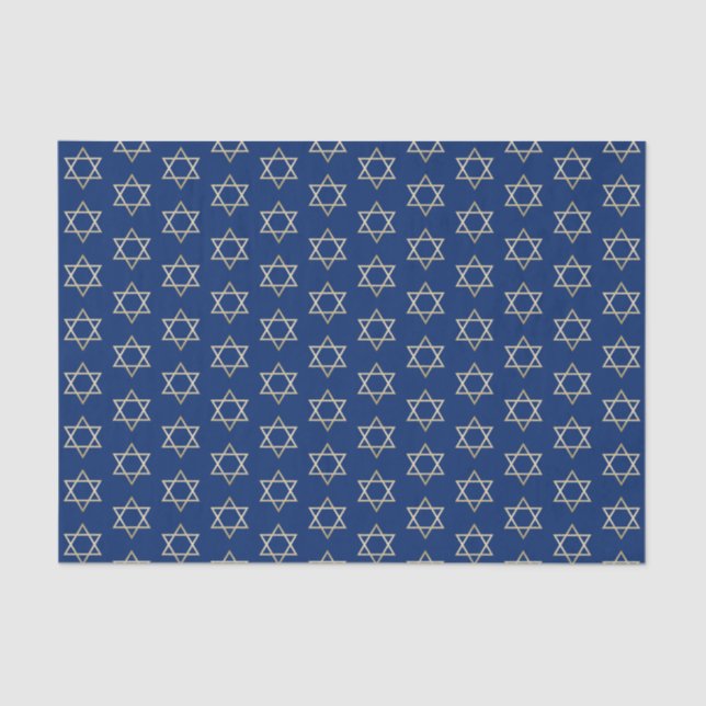 Faux Gold Star of David Hanukkah Blue Holiday Tissue Paper (Front)