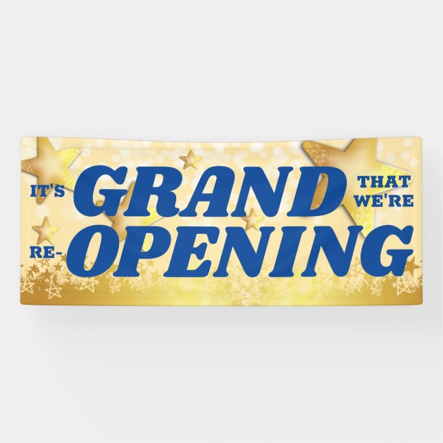 Faux gold stars grand re-opening welcome back banner (Horizontal)