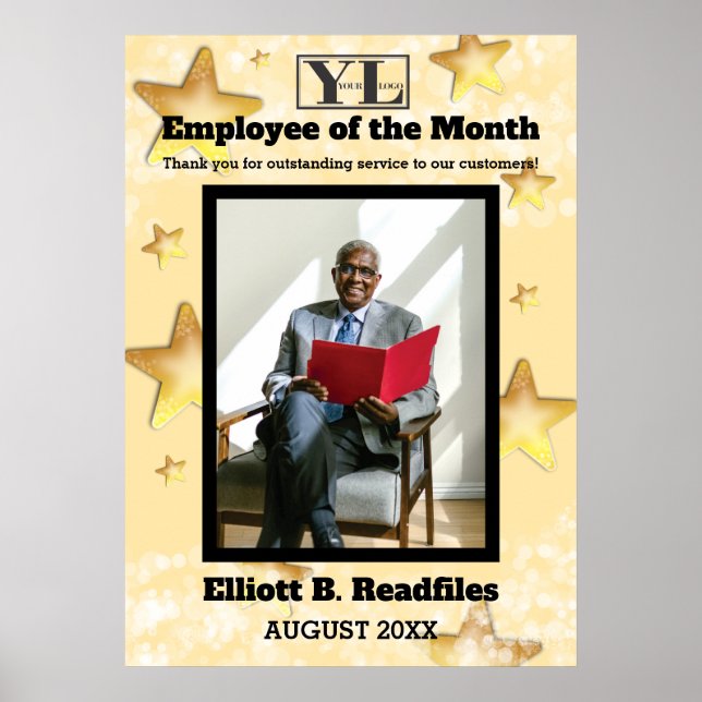 Faux gold stars sparkle employee of the month poster (Front)