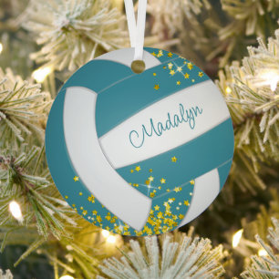 faux gold stars teal volleyball w girls name metal tree decoration