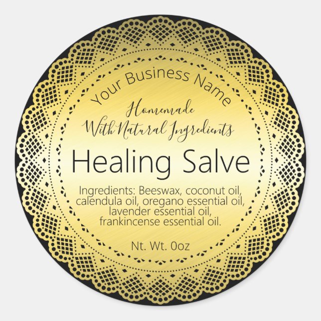 Faux Gold Sticker Label Handmade Healing Balm (Front)