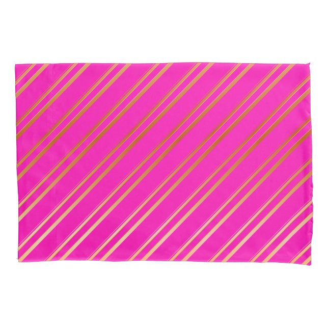 Faux Gold Stripes on Pink or Your Colour Pillowcase (Front)