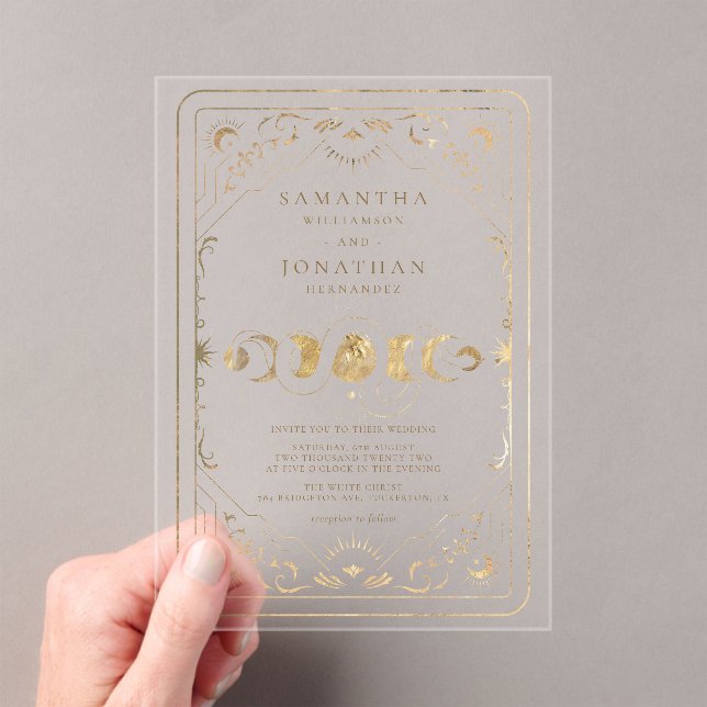 Faux Gold Tarot Celestial Wedding Acrylic Invitations (Insitu (Handheld))