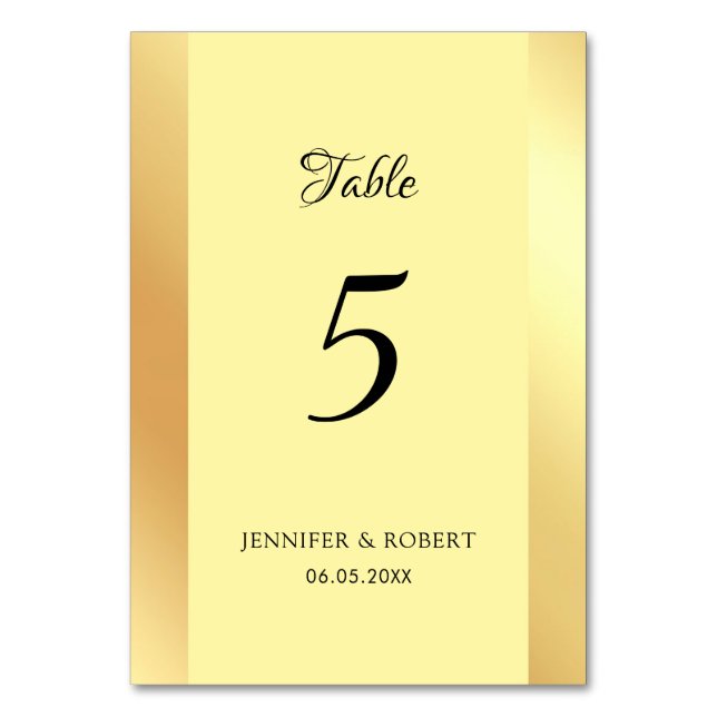 Faux Gold Template Elegant Script Handwritten Table Number (Front)