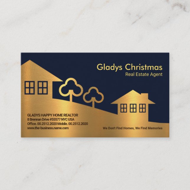 Faux Gold Texture Home Landscape Real Estate Agent Business Card (Front)