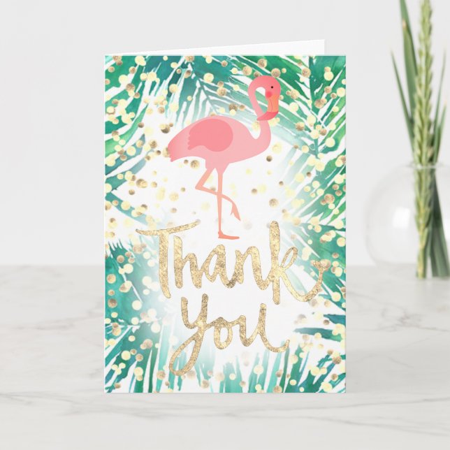 faux gold thank you script flamingo on palms (Front)