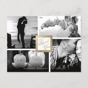 Faux Gold Thank You Wedding 4 Photo Postcard