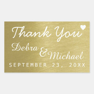 faux gold thank you, wedding rectangular sticker