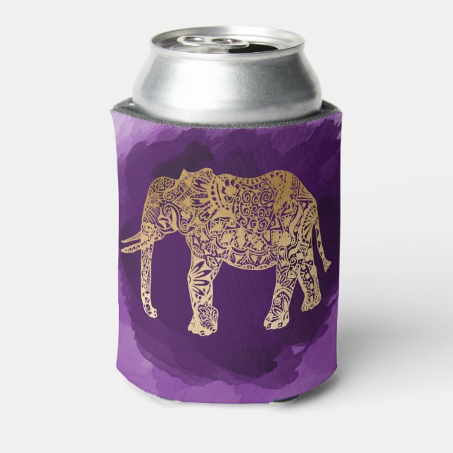 faux gold tribal elephant purple brushstroke can cooler (Can Back)