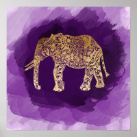 faux gold tribal elephant purple brushstroke