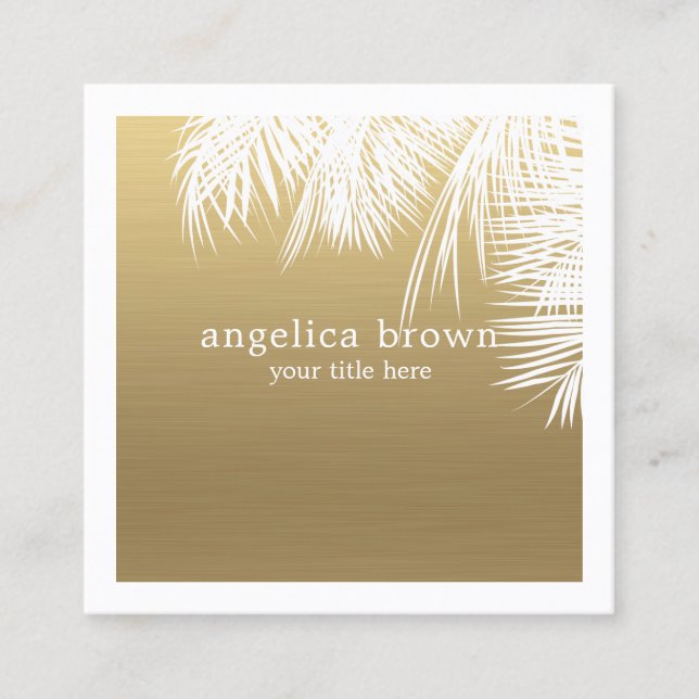 Faux Gold Tropical Square Business Card (Front)