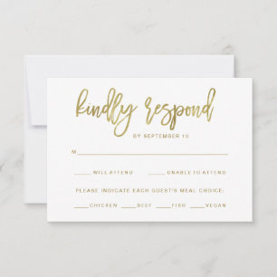 Faux Gold Typography   Meal Choice RSVP Card