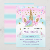 faux Gold Unicorn Rainbow Twins Joint Birthday